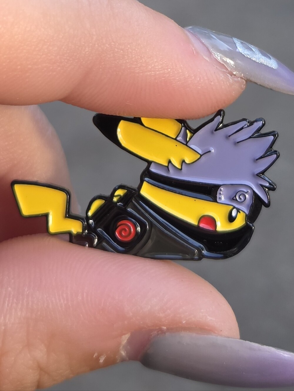 Pokemon Pikachu Kakashi Enamel Pin in Yellow, Black, Purple